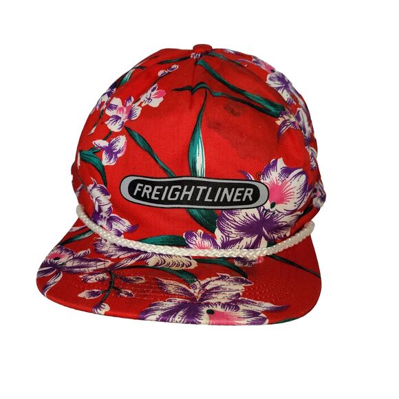 Vtg Freightliner Hat Cap Red Trucker Snapback Truck San Sun Retro 80s 90s Floral - Picture 1 of 16